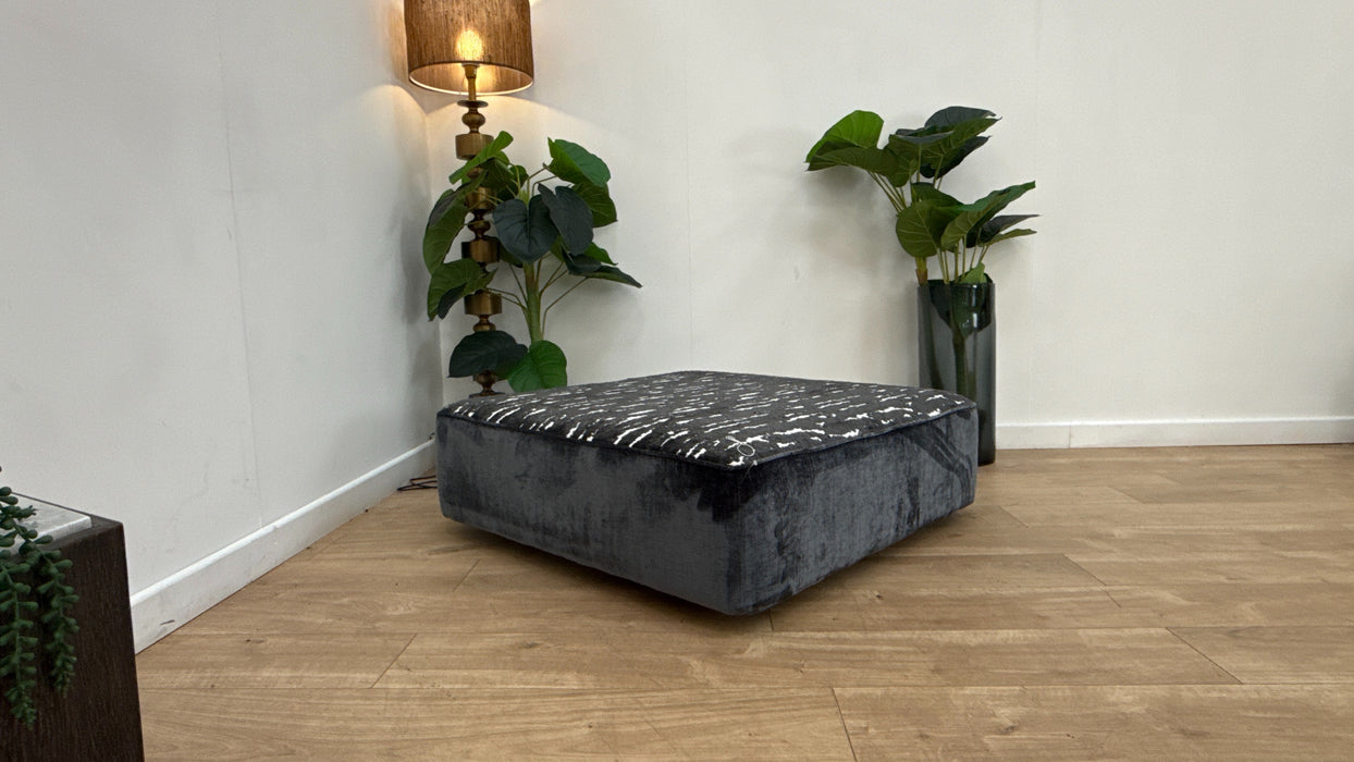 Sofology The Majestica Fabric Designer Footstool in Luxe Chenille Charcoal Mix