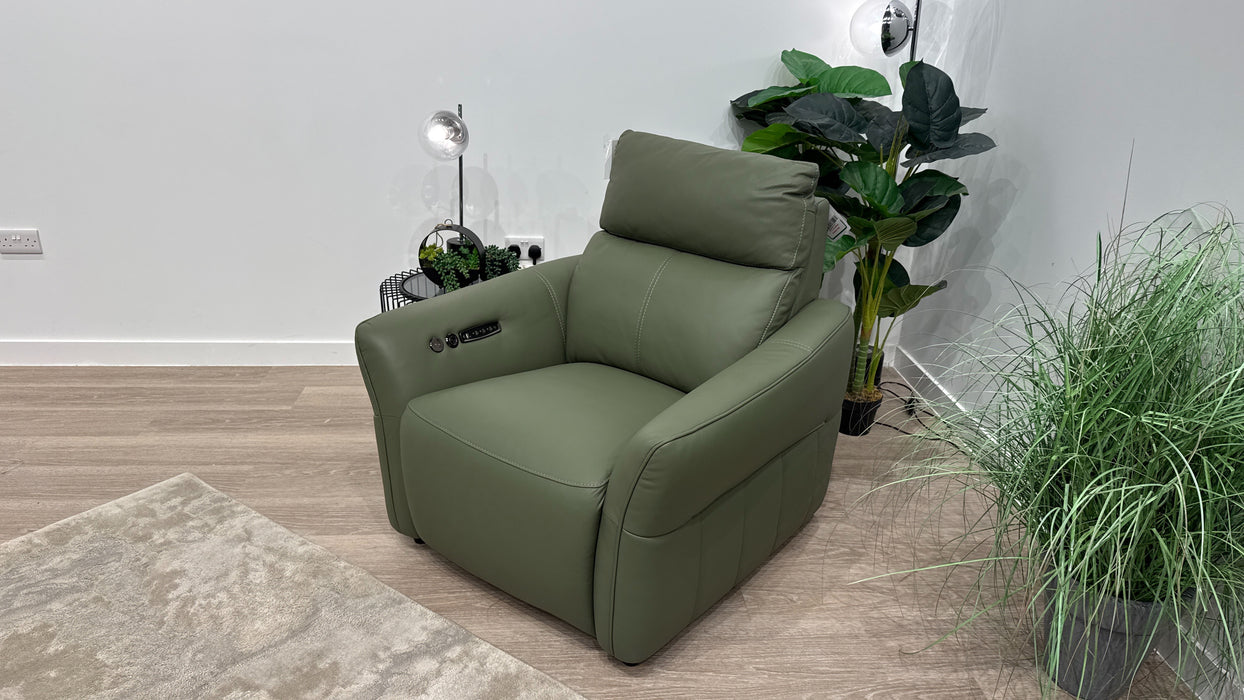 Sofology Elara Power Recliner Chair With Head rest, Heated Seat & Speakers In Sage Green