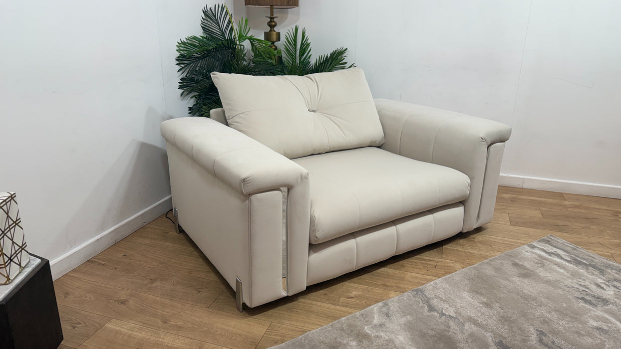Sofology Oscar Fabric Loveseat Silver Trim in Super Matt Velvet Ecru Mix