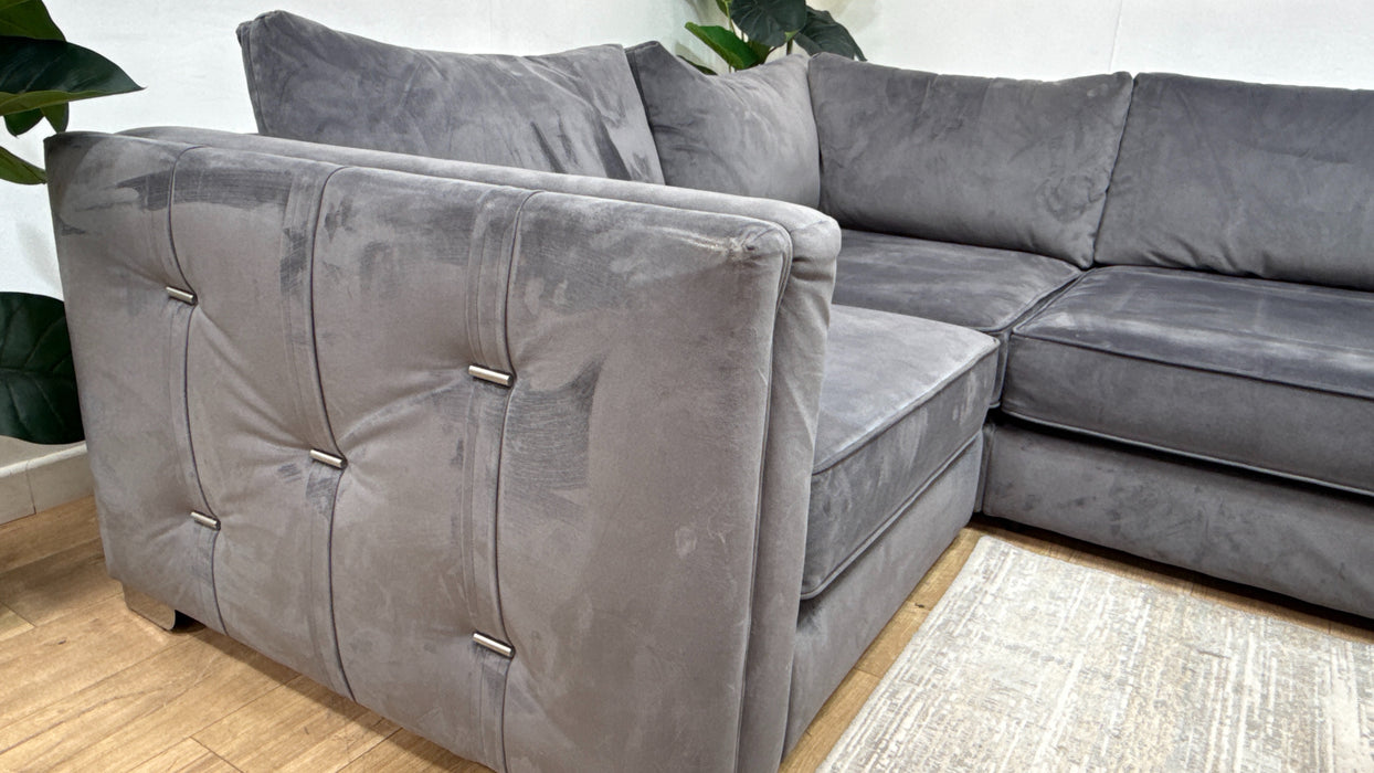 Sofology Titan Fabric 1 Corner 2 Full Back in Titan Smooth Velvet Steel/Grey Mix