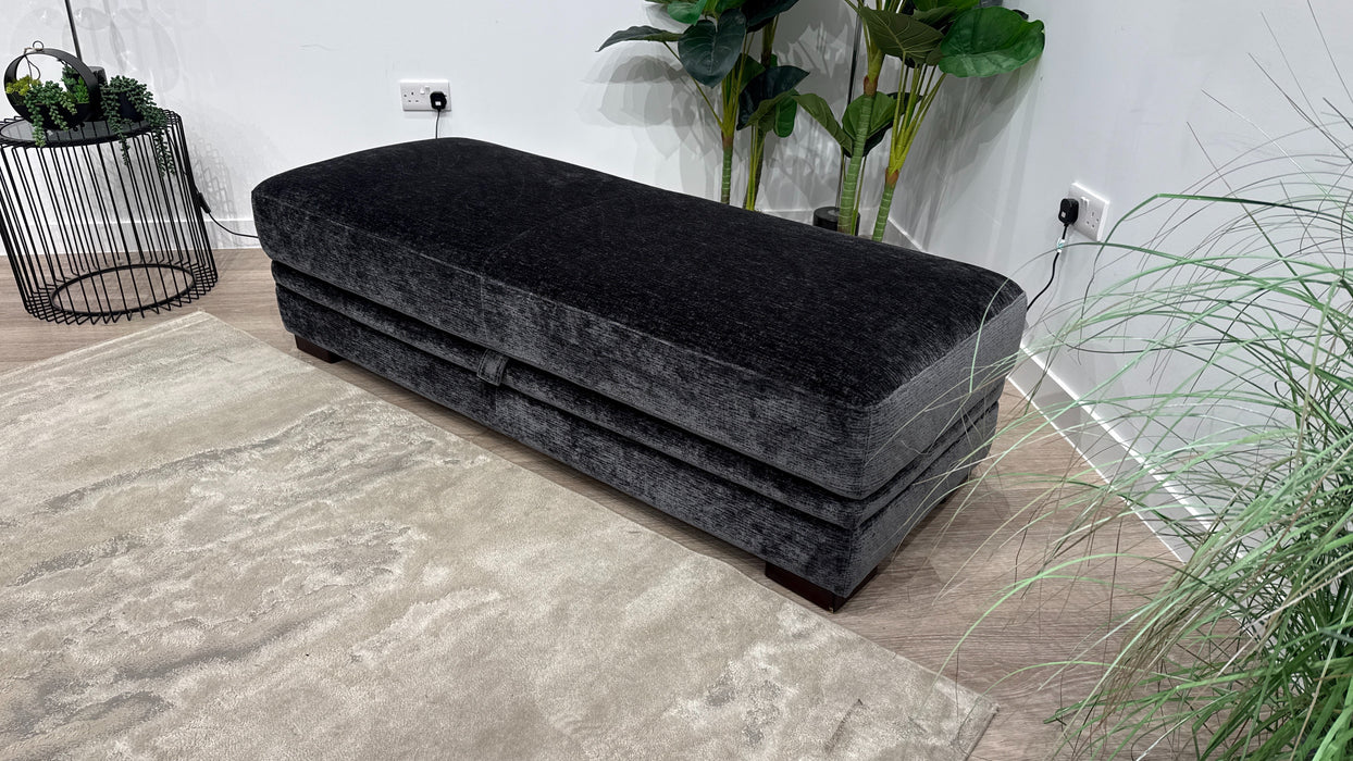 Sofology Sample Obsidian Fabric Bench Footstool in Luxury Textured Chenille Anthracite