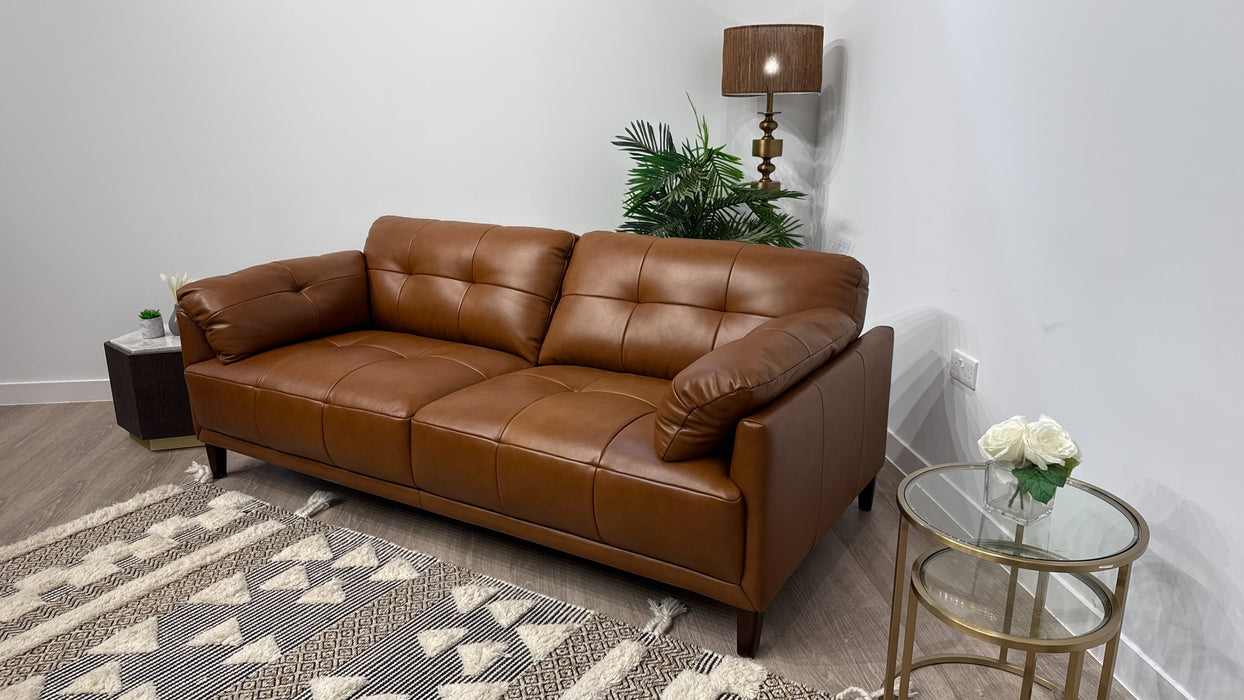 Sofology 3 Seater Albie In Relaxed Soft Sheen Leather Brown