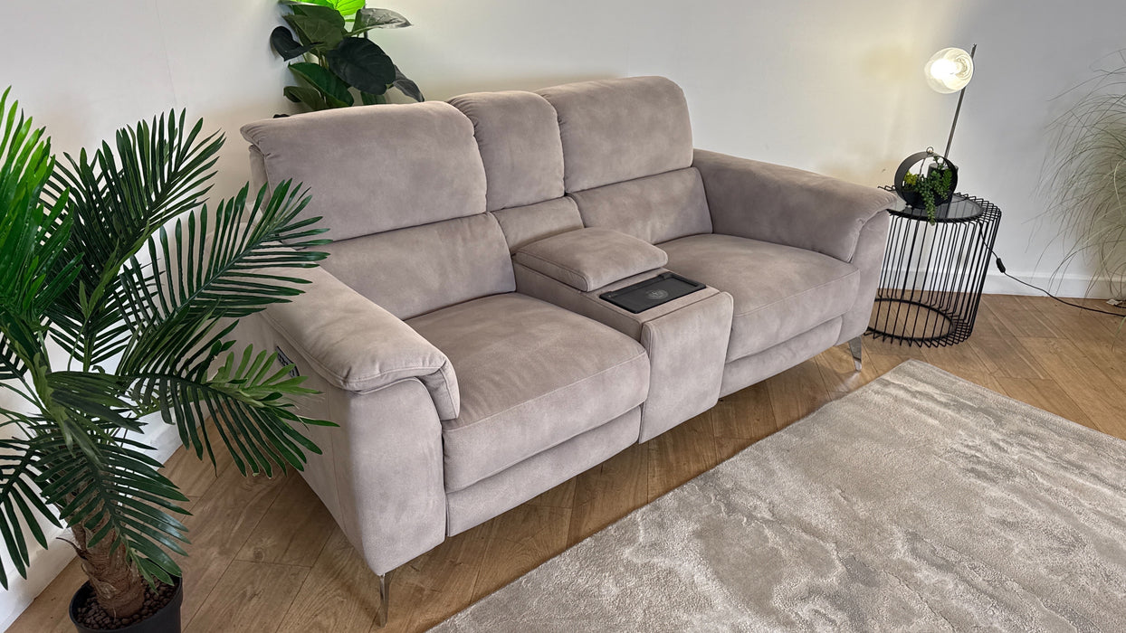 Sofology Illinois Fabric 2 Seater Console Power Recliner/Headrest in Lifestyle Mottled Marble