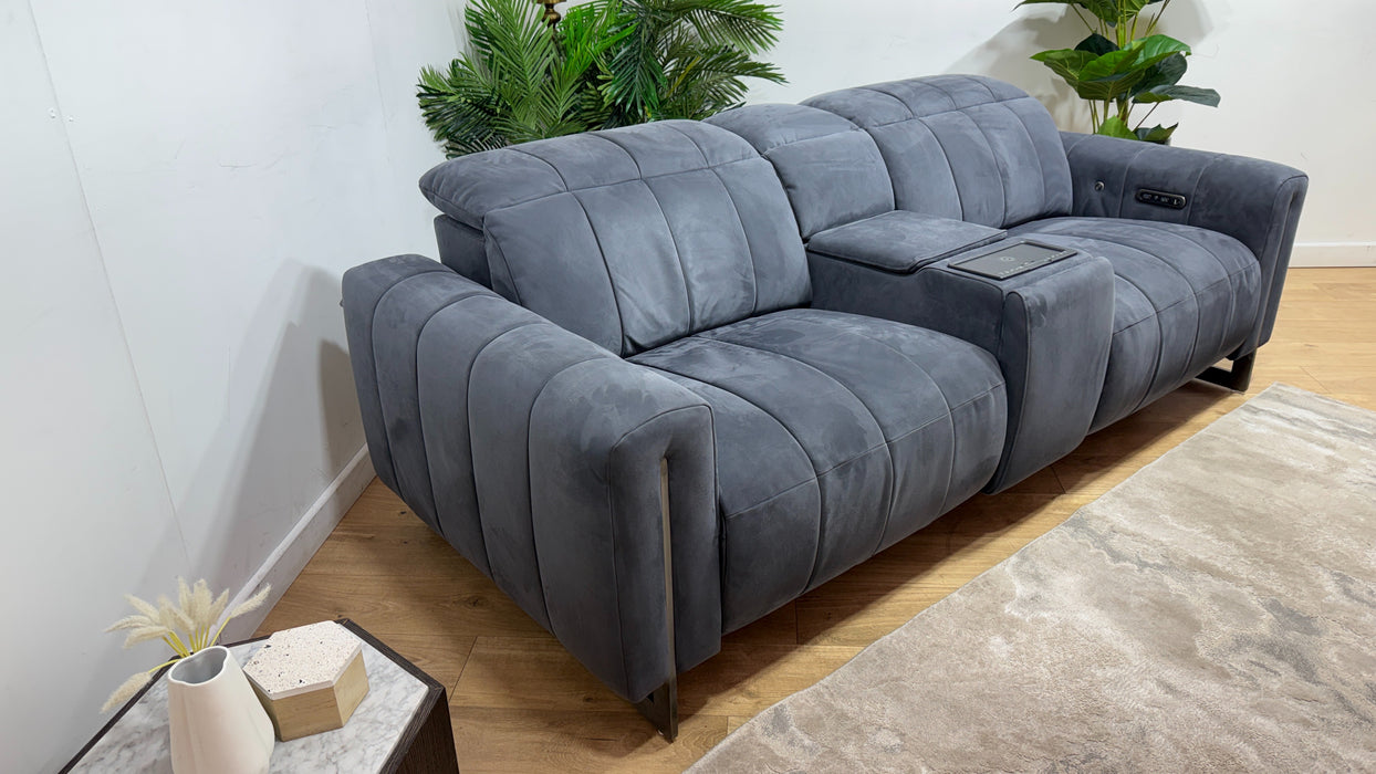 Sofology Paramount Fabric 2.5 Seater Console Power Recliner/Headrest Heated Seats Speakers in Lifestyle Nubuck Feel Charcoal