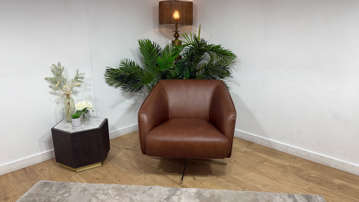 Sofology Adler Leather Swivel Chair in Relaxed Soft Brown