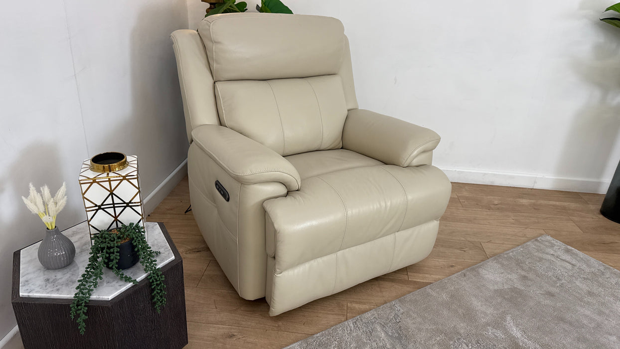 Sofology Gracie Leather Chair Power Recliner/Headrest in Trusty Sheen Bone China