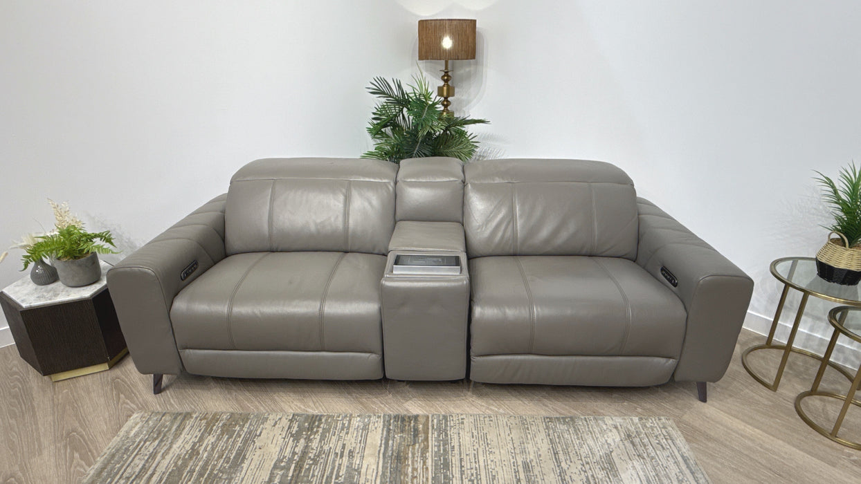 Sofology Allure Leather 2.5 Seater Screen Console Power Recliner/Headrest Heated Seats Lumbar Support Speakers in Trusty Embossed Elephant