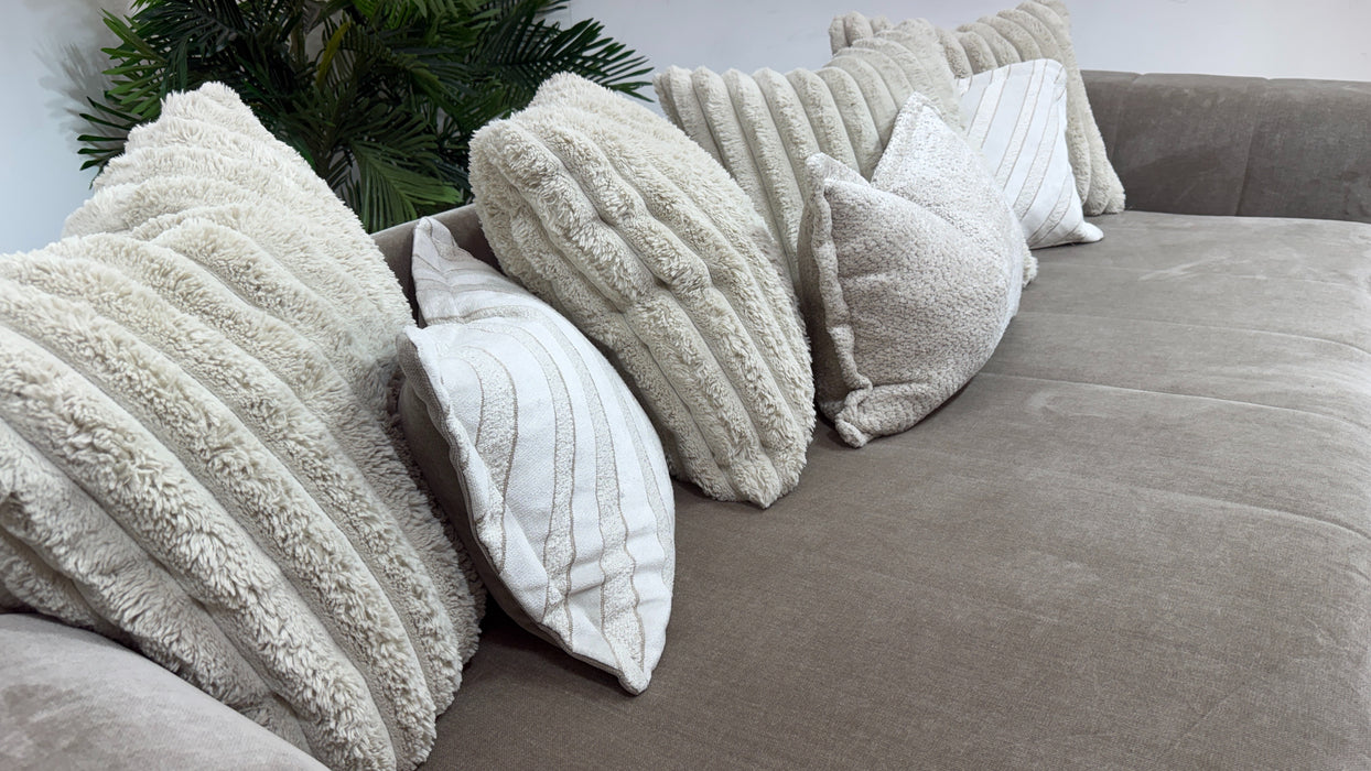 Sofology Oscar Fabric 4 Seater Split Gold Trim in Fine Textured Chenille Stone Mix