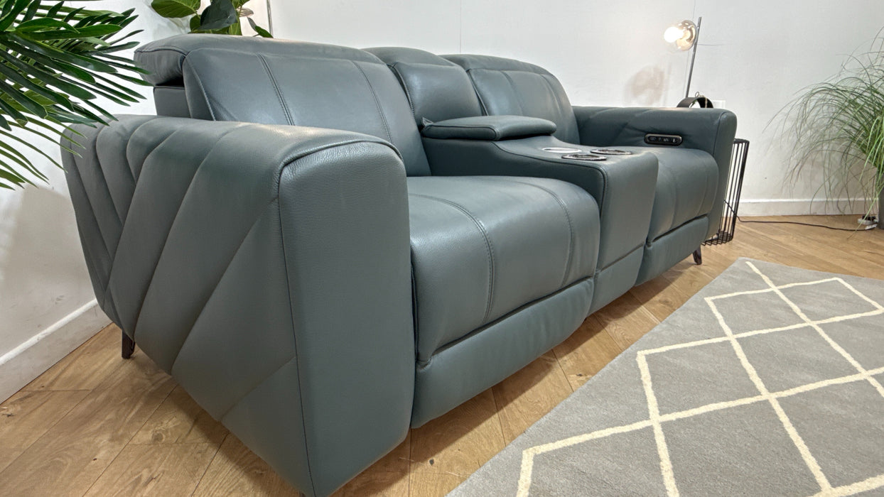 Sofology Allure Leather 2 Seater Smart Console Power Recliner/Headrest in Trusty Embossed Peacock