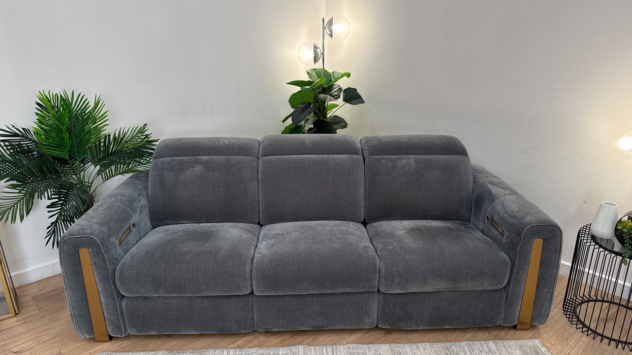 Sofology Kingsbridge Fabric 3 Seater Power Recliner/Headrest Heated Seat in Relaxed Chenille Charcoal