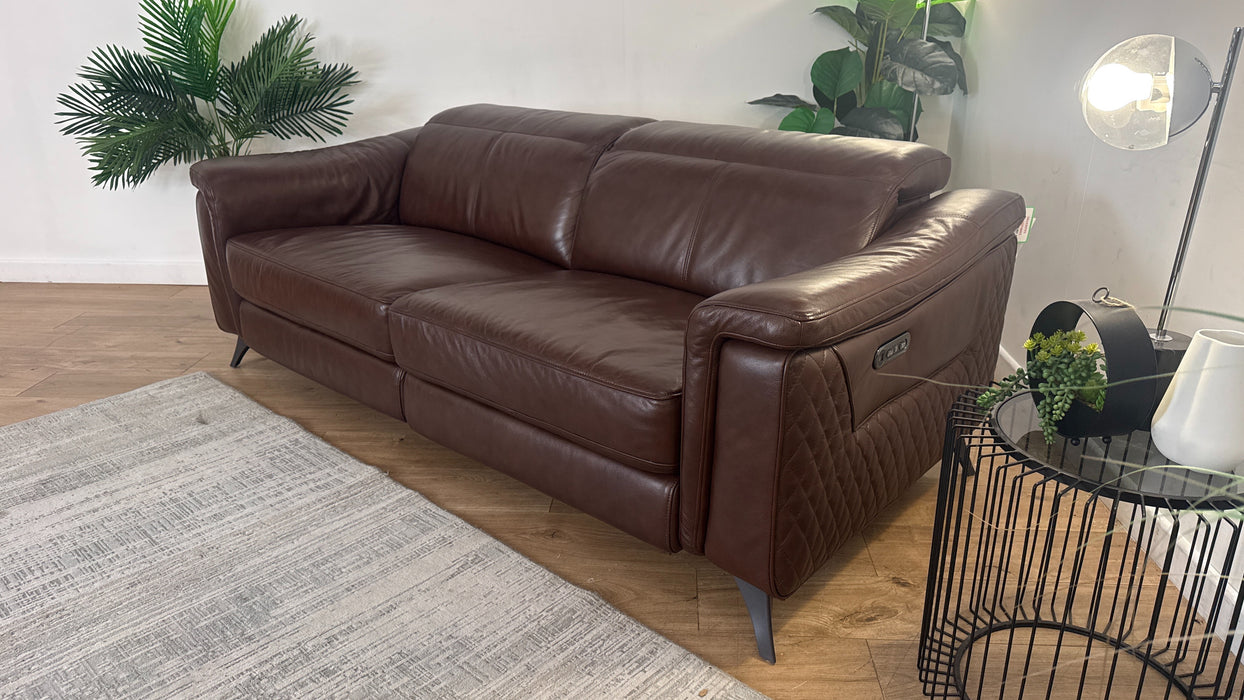 Sofology Ezra Leather 3 Seater Power Recliner/Headrest in Chocolate