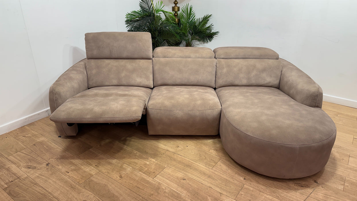 Sofology Serene Fabric 3 Seater Chaise Power Recliner/Headrest in Lifestyle Mottled Latte