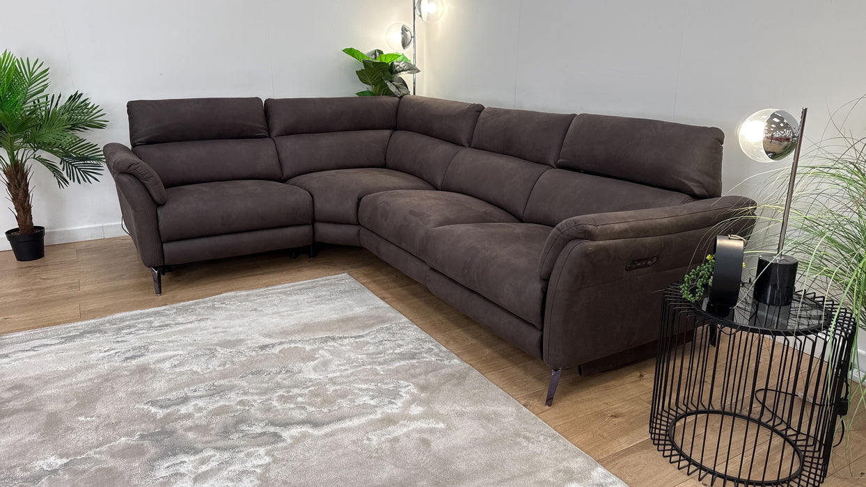 Sofology The Missouri 1 Corner 3 Fabric Recliner Sofa in Lifestyle Embossed Cappuccino