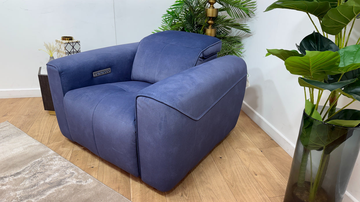 Sofology Riviera Fabric Chair Power Recliner/Headrest in Lifestyle Flecked Navy