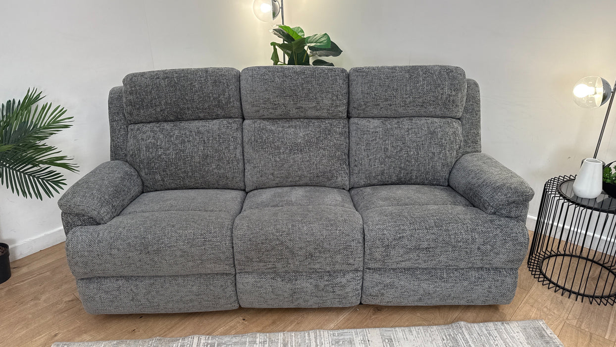 Sofology Gracie Fabric 3 Seater Power Recliner/Headrest in Hopsack Chenille Charcoal