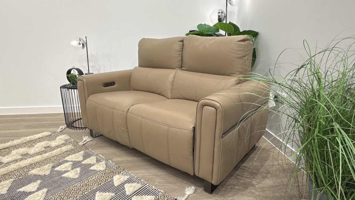 Sofology Ravello Leather 2 Seater Power Recliner/Headrest in Trusty Embossed Mushroom