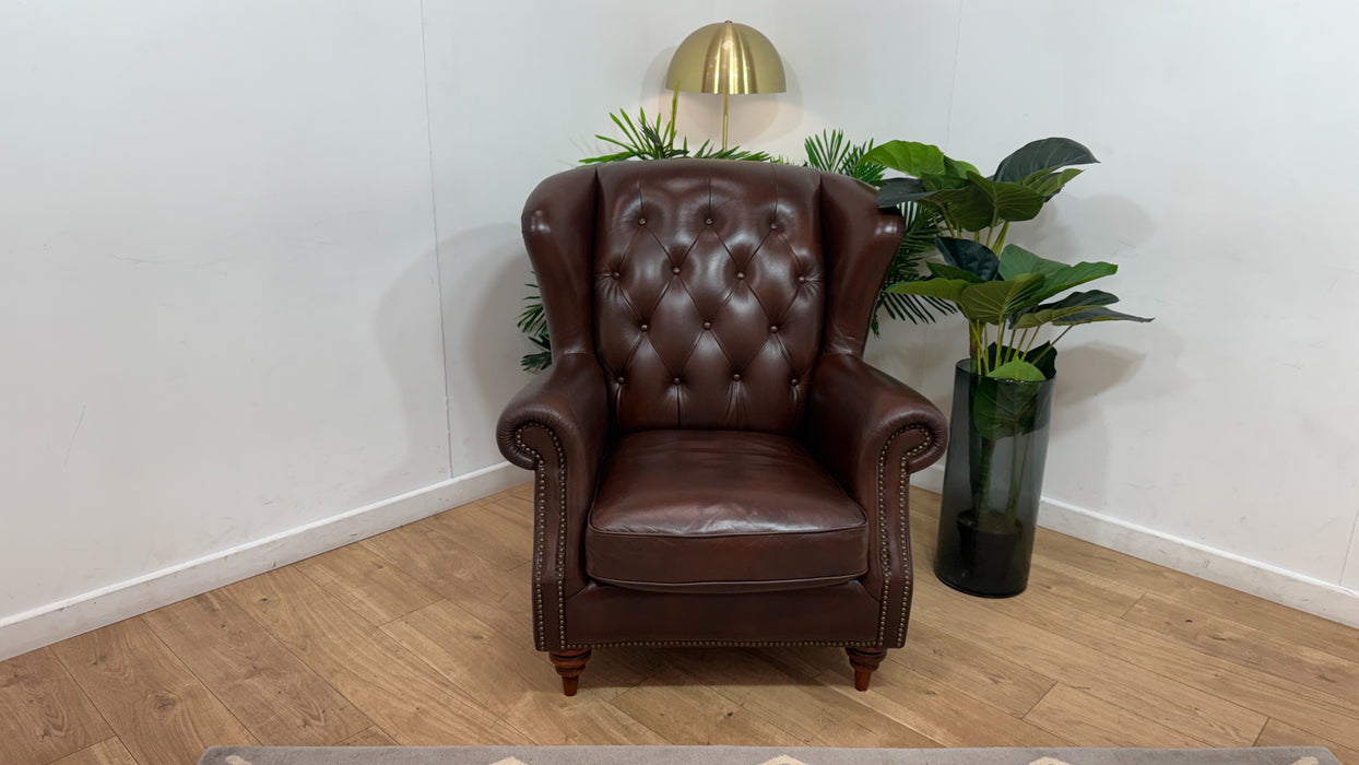 Sofology Darcy Leather Accent Wing Chair with Studs in Trusty Supersoft Sheen Chestnut