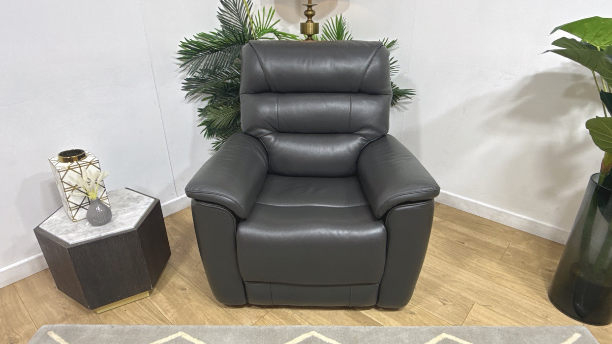 Sofology Cleveland Leather Chair Power Recliner in Trusty Embossed Charcoal