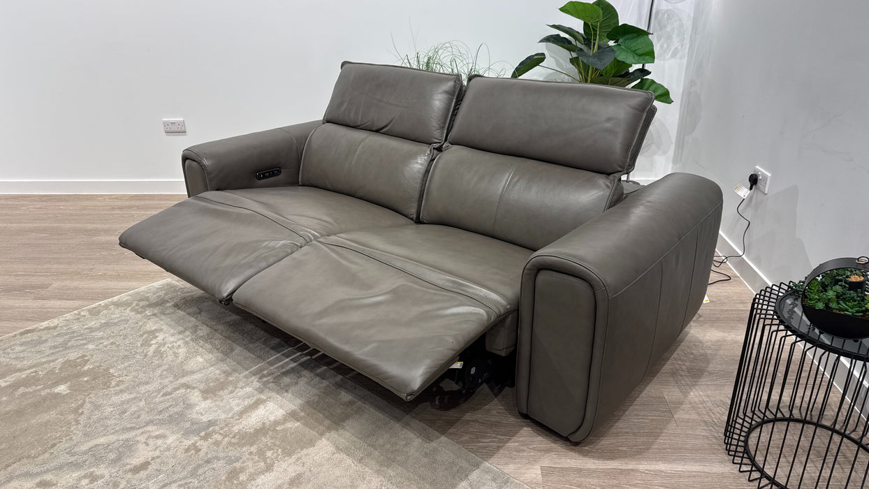 Sofology Premiere Leather 2.5 Seater Power Recliner/Headrest in Trusty Embossed Grey