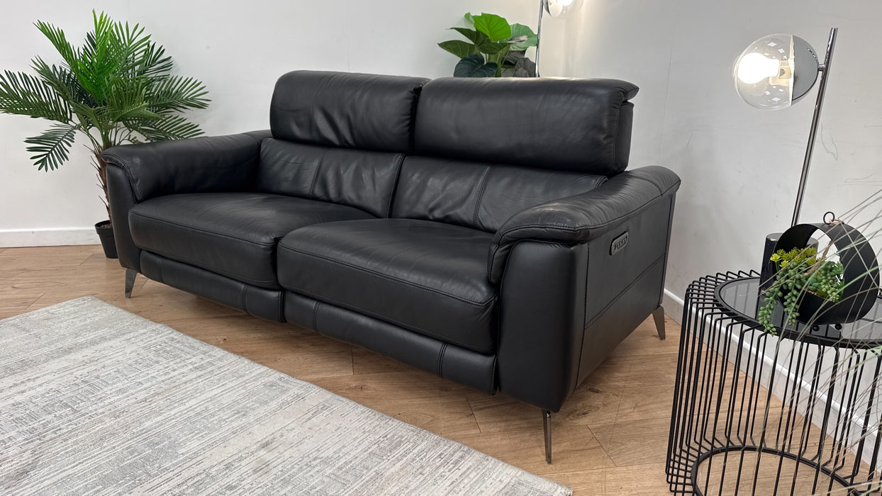 Sofology Illinois Leather 3 Seater Power Recliner/Headrest in Le Mans Black