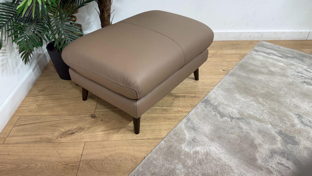 Sofology Adler Leather Designer Footstool in Trusty Matt Mushroom