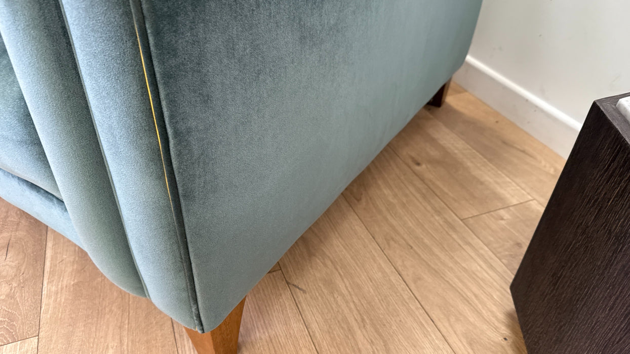 Sofology Midsummer Fabric Loveseat Gold Trim in Day Teal Mix