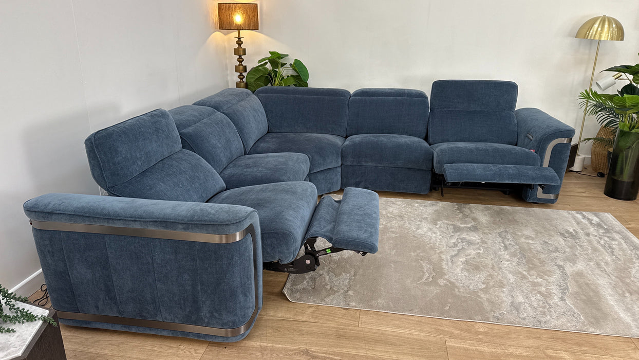 Sofology Plaza Fabric 3 Corner 3 Triple Power Recliner/Headrest in Relaxed Chenille Denim