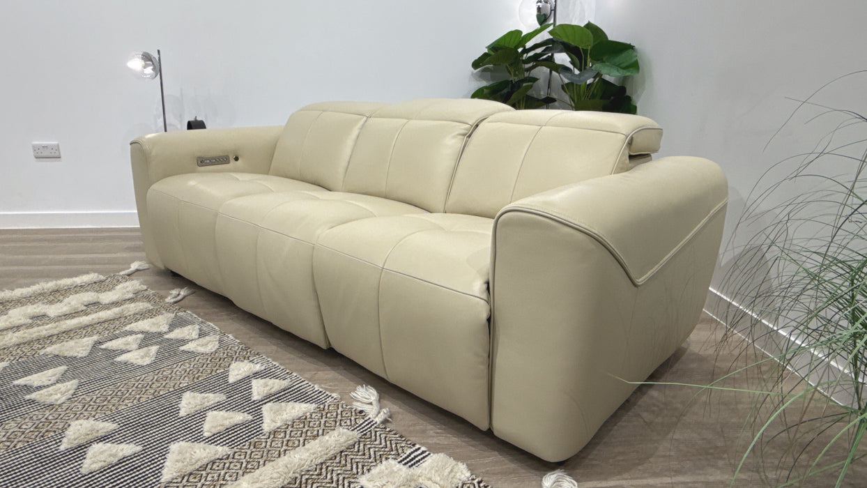 Sofology Riviera 3 Seater Leather Power Recliner + Power Headrest & Heated Seats in Trusty Embossed Bone China