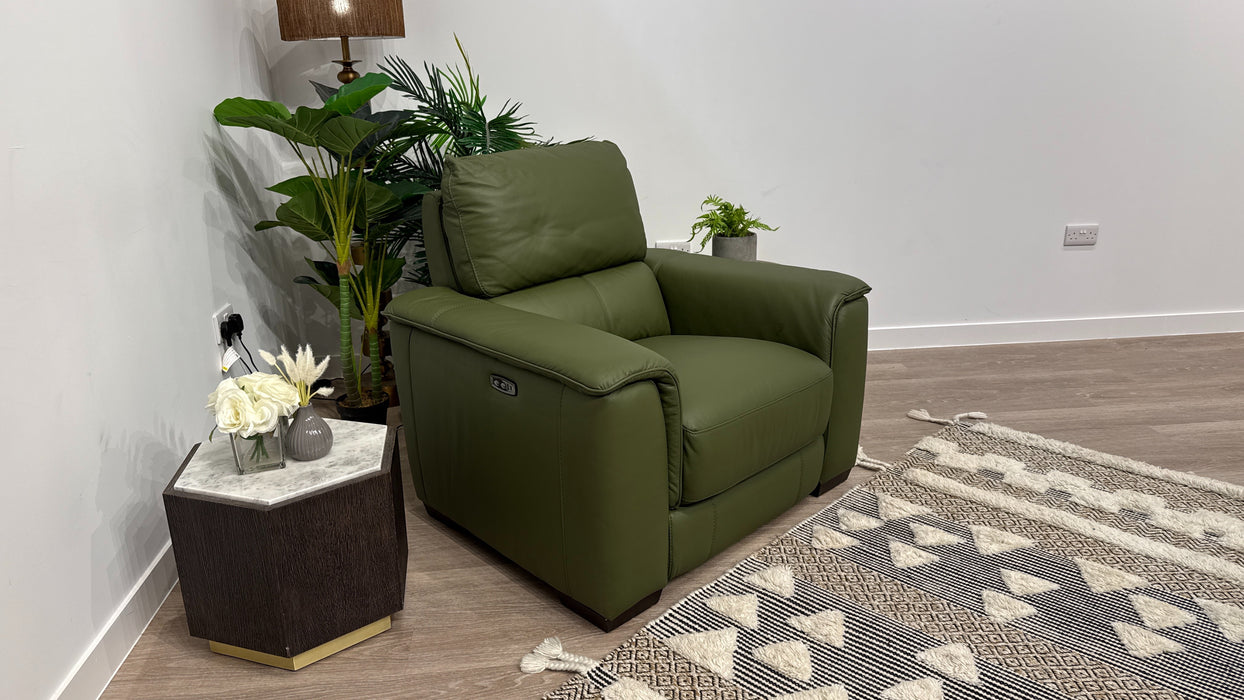 DFS Arwen Leather Power Recliner Chair Borelli in Khaki