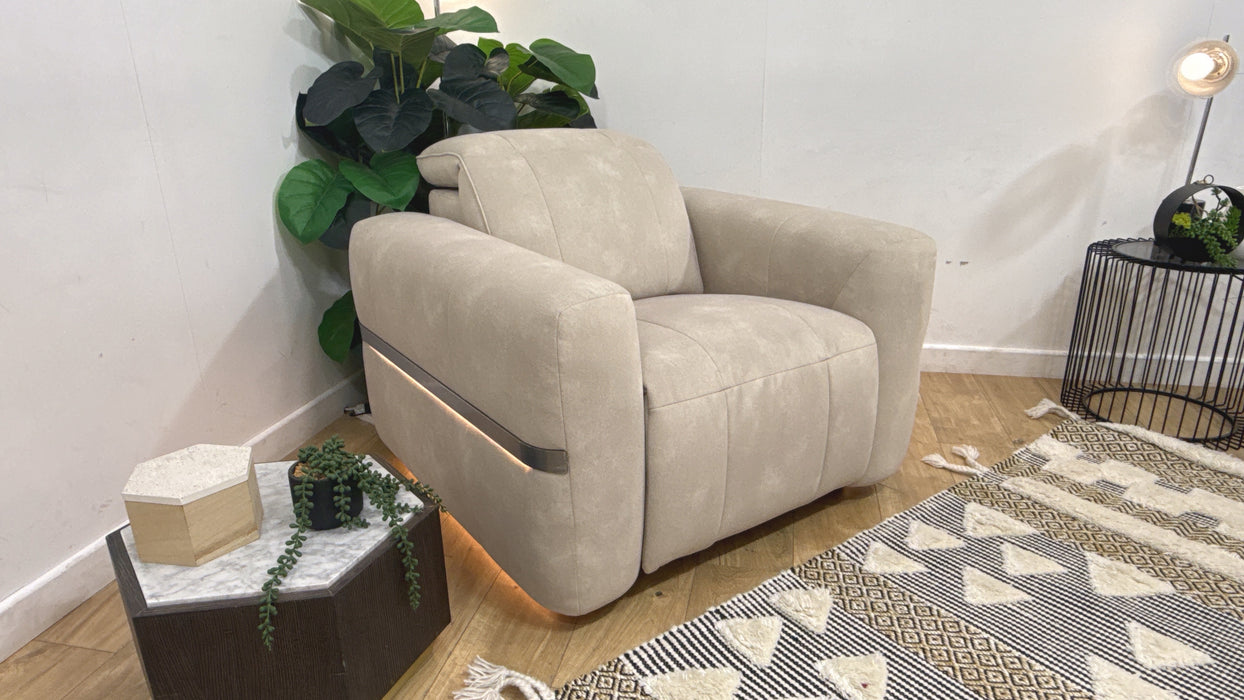 Sofology Fabric Chair Power Recliner/Headrest Heated Seat in Lifestyle Flecked Ivory