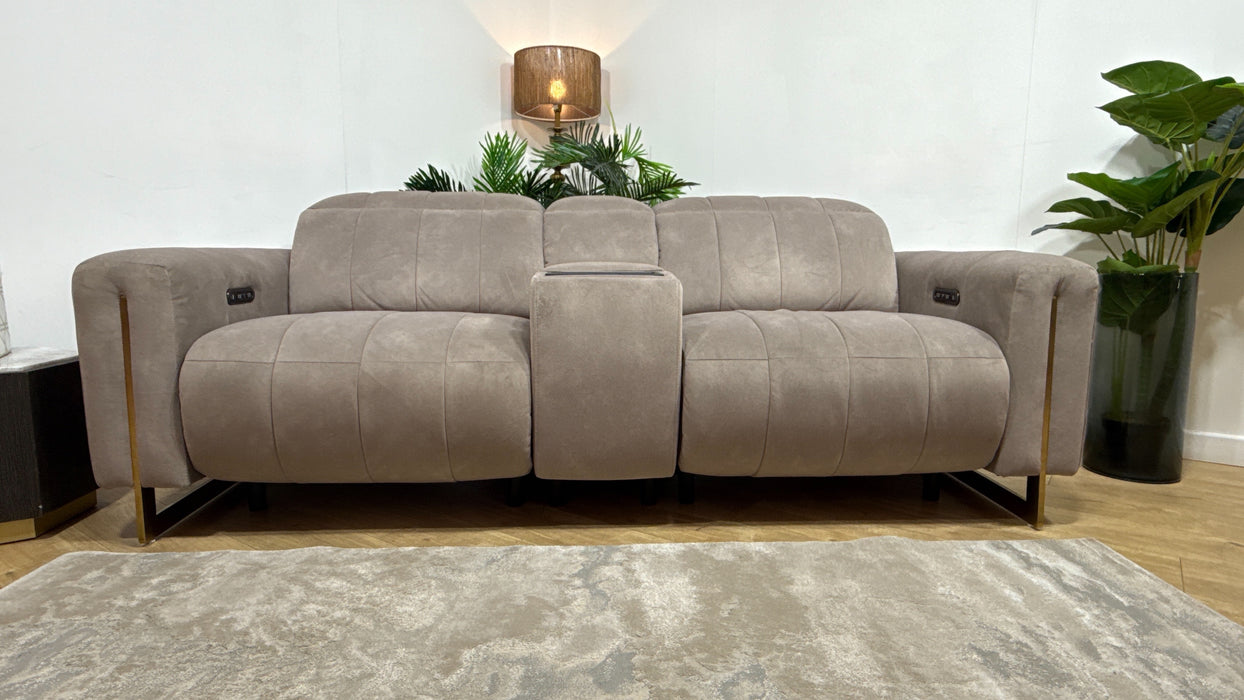 Sofology Paramount Fabric 2.5 Seater Console Power Recliner/Headrest Speakers in Lifestyle Flecked Nutmeg