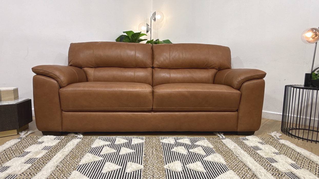 Sofology Santina 3 Seater Leather Sofa in Relaxed  Tan
