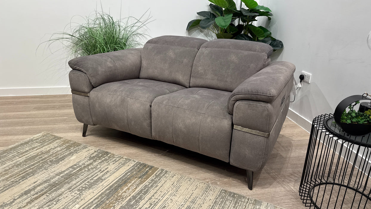 Sofology Milan Fabric 2 Seater Power Recliner/Headrest and Lumbar with Trim in Lifestyle Flecked Mocha