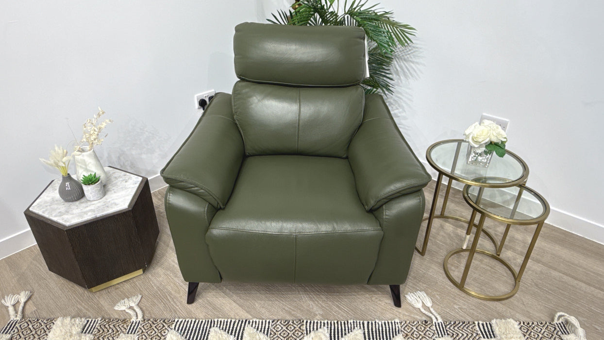 Sofology Arlo Leather Power Recliner + Power Headrest in Dark Olive