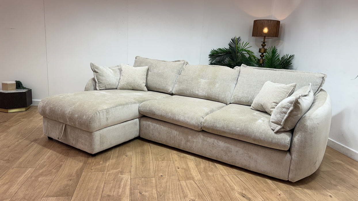 Sofology Portobello Fabric Chaise 3 Seater Sofabed Foam Seats Hybrid Pocket Mattress in Luxury Chenille Mist Mix
