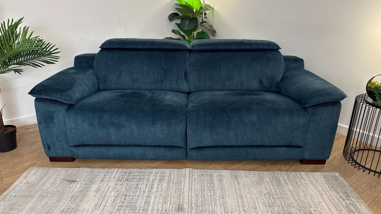 Sofology Benz Fabric 3 Seater Power Recliner/Headrest Heated Seat in Heritage Velvet Airforce