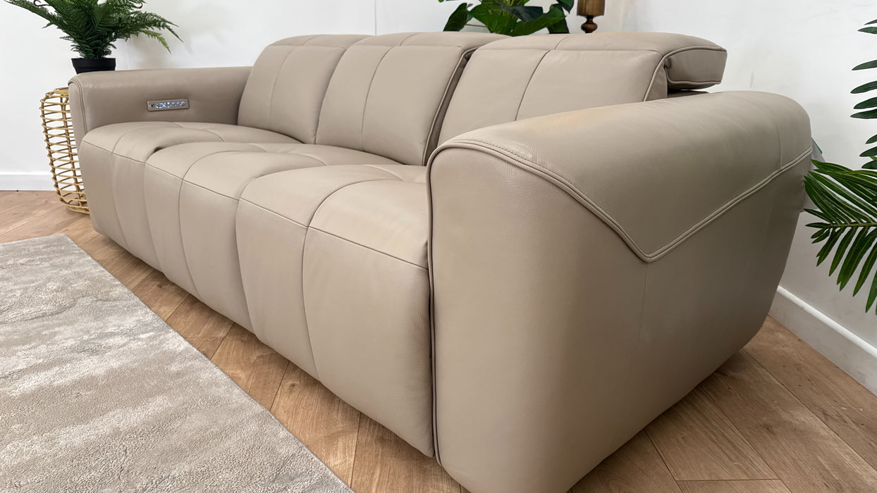 Sofology The Rivera Leather 3 Seater Power Recliner/Headrest in Trusty Embossed Stone