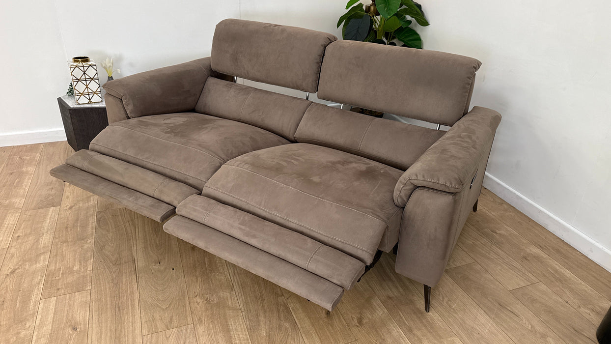 Sofology Illinois Fabric 3 Seater Power Recliner/Headrest in Lifestyle Textured Cappuccino