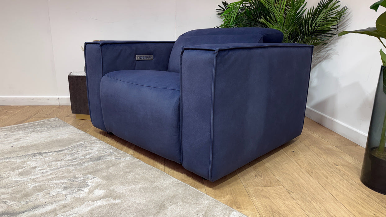 Sofology Horizon Fabric Loveseat Power Recliner/Headrest in Lifestyle Flecked Navy