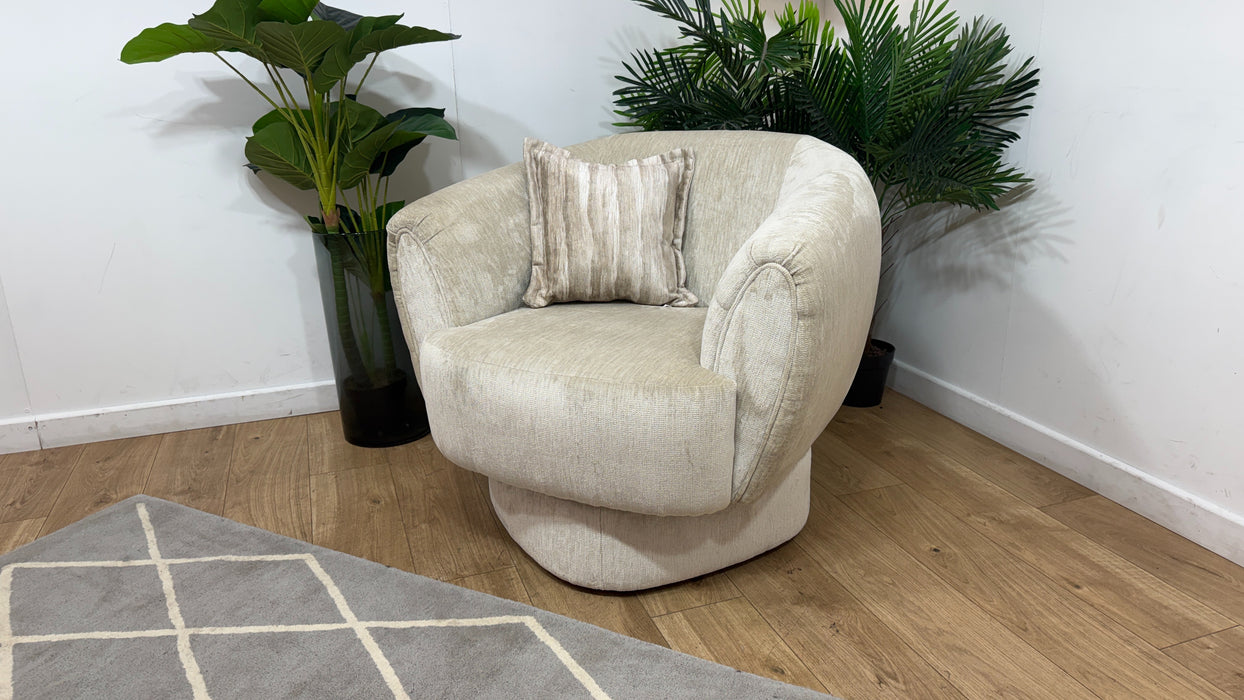 Sofology Lustre Fabric Accent Swivel Chair in Luxury Plush Chenille Moonstone Mix