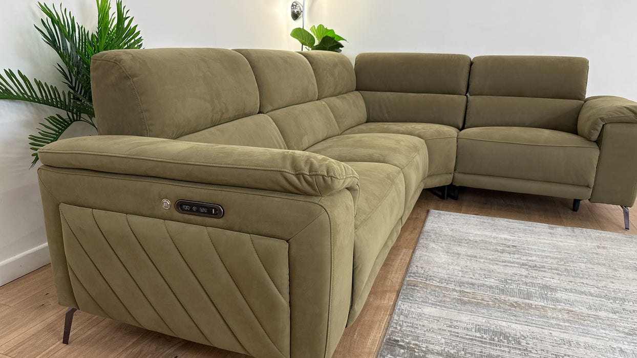 Sofology The Fratelli Fabric 3 Corner 1.5 Seater Power Recliner/Headrest in Lifestyle Nubuck Feel Moss