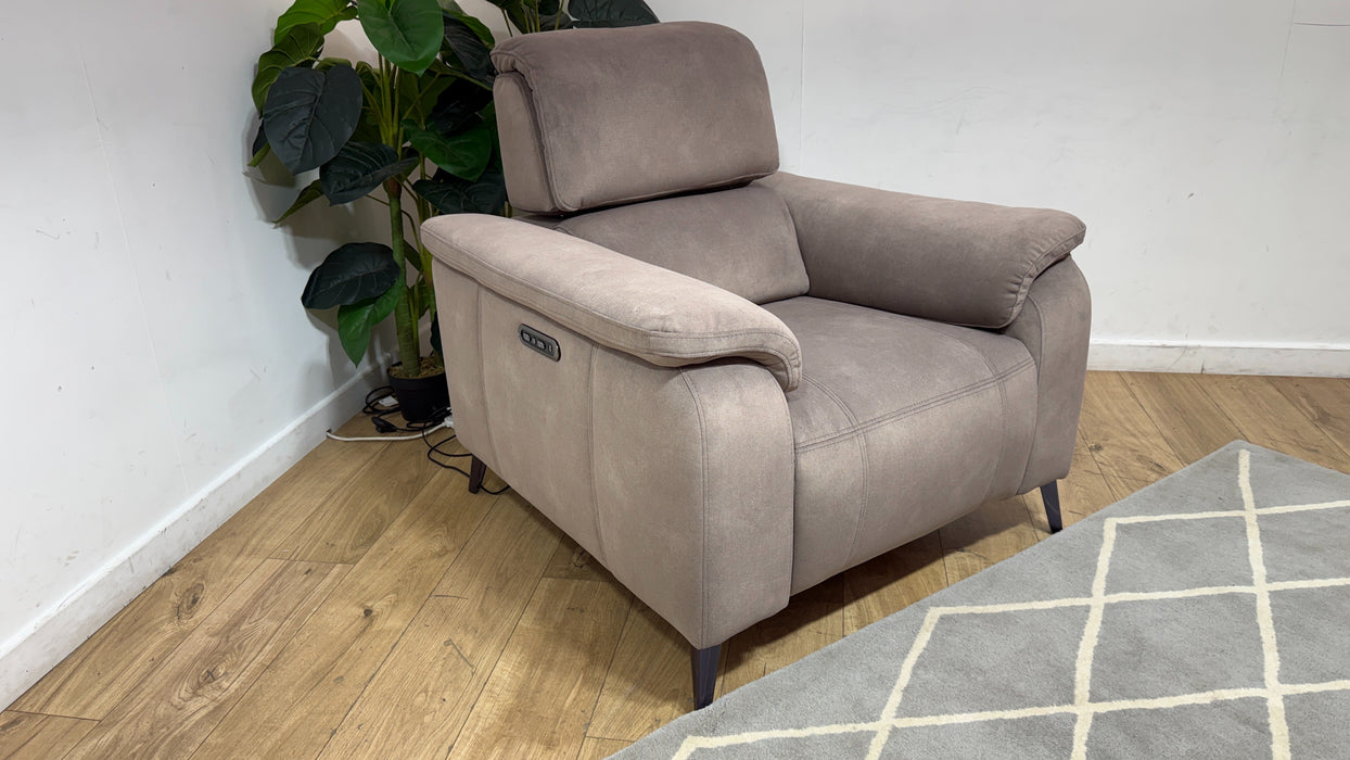 Sofology Bailey Fabric Chair Power Recliner/Headrest in Lifestyle Flecked Nutmeg