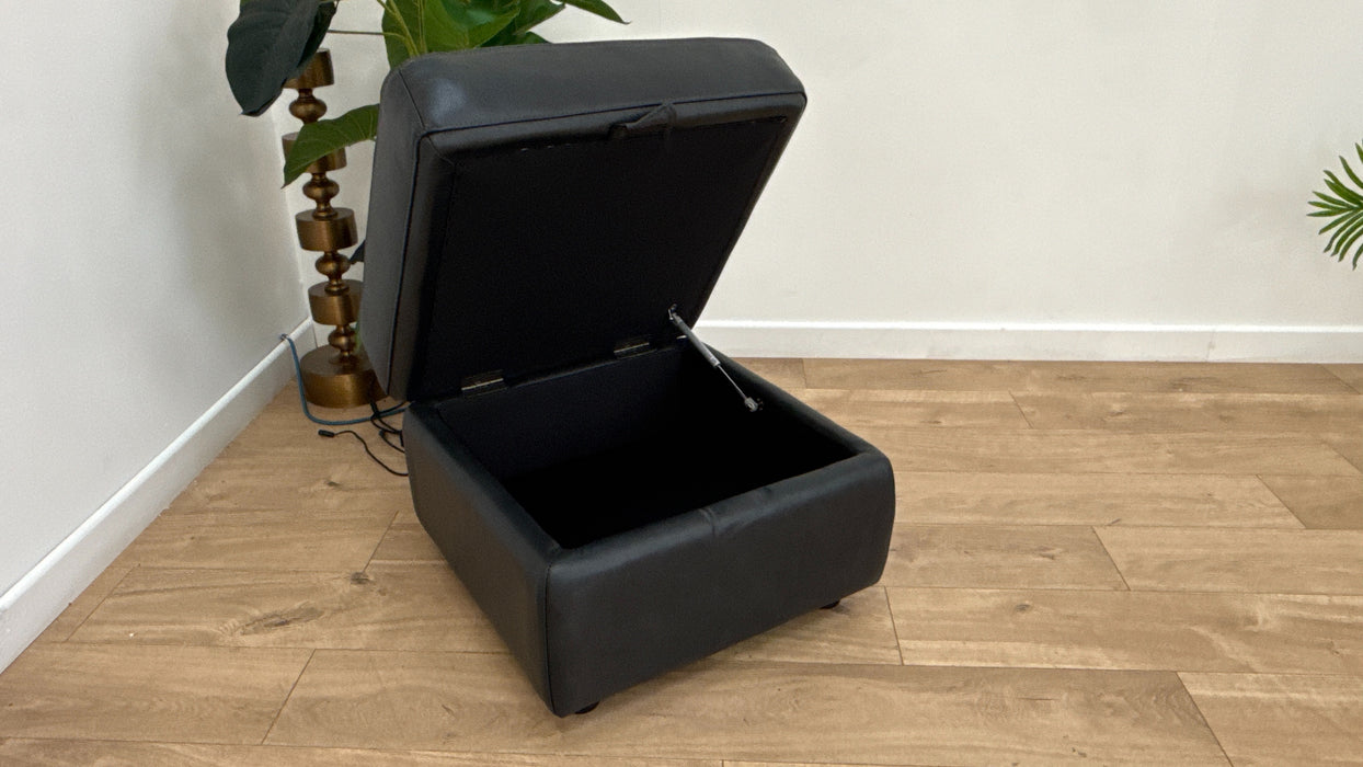 Sofology Muse Leather Designer Footstool in Trusty Embossed Navy