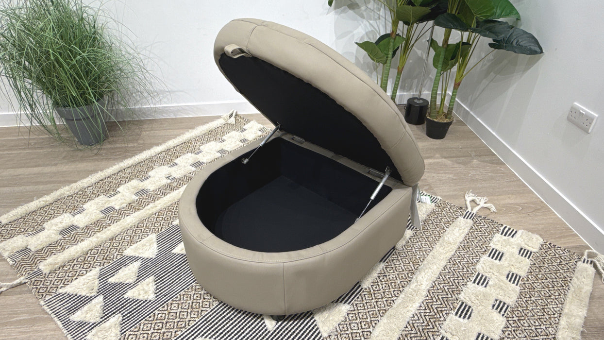 Sofology Riviera Leather Designer Storage Footstool in Trusty Super Matt Putty