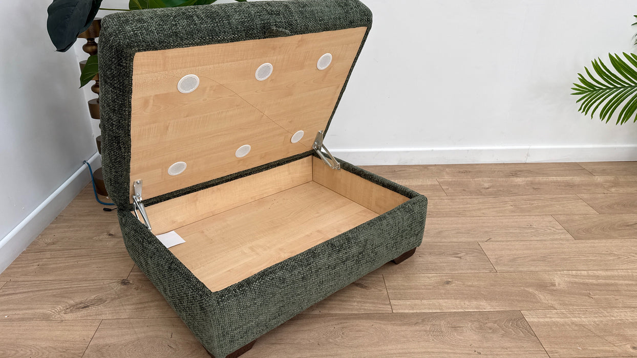 Sofology Tallulah Fabric Storage Footstool in Basketweave Chenille Forest Green