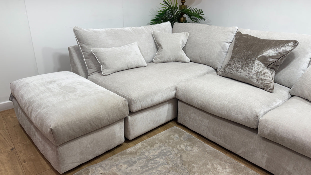 Sofology Georgio Fabric Terminal 1 Corner 3 Feather Flex Seats in Luxe Chenille Oyster Mix