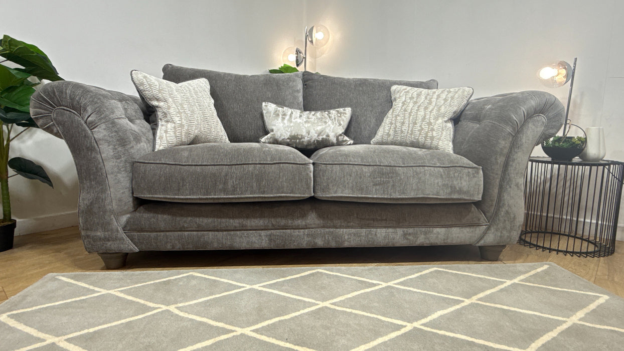 Sofology Highgrove Fabric 3 Seater Full Back Extra Flex Seats in Luxury Deep Pile Chenille Grey Mix