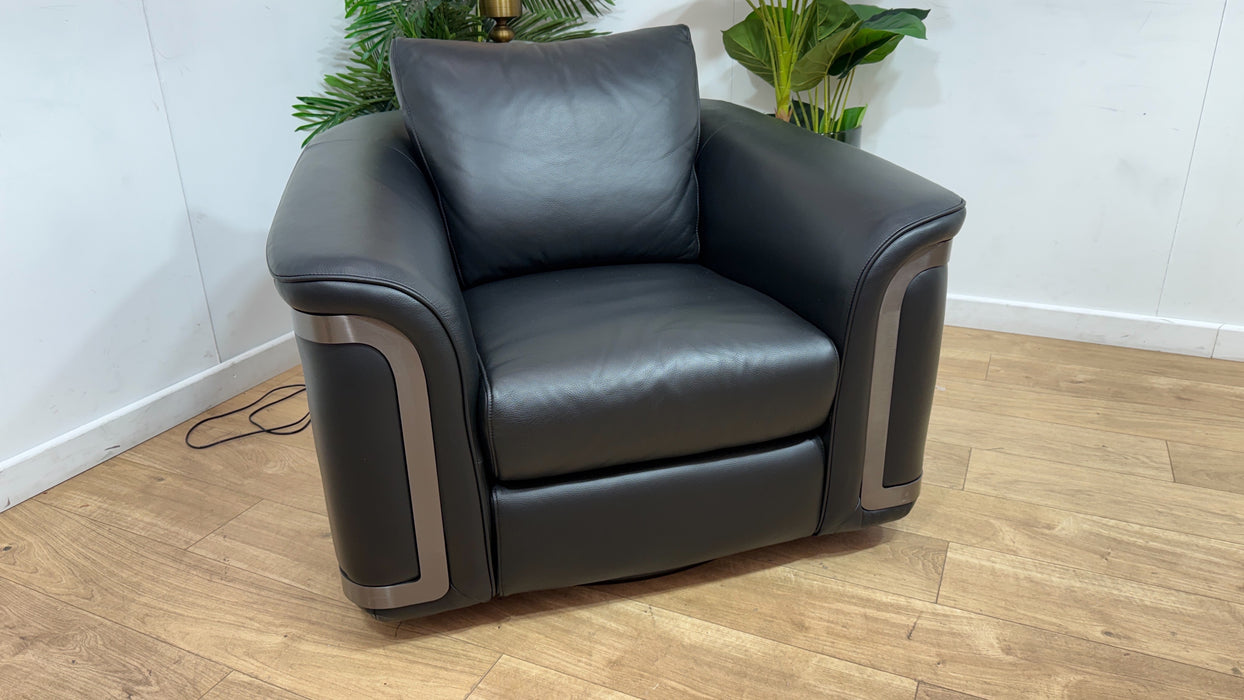 Sofology Plaza Leather Swivel Chair in Trusty Embossed Jet Black