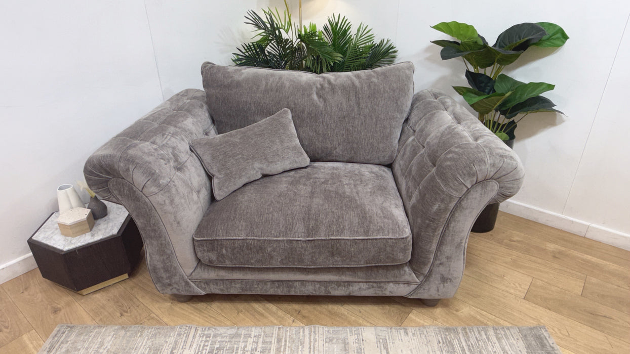 Sofology Highgrove Fabric Loveseat Full Back Extra Flex in Luxury Deep Pile Chenille Grey