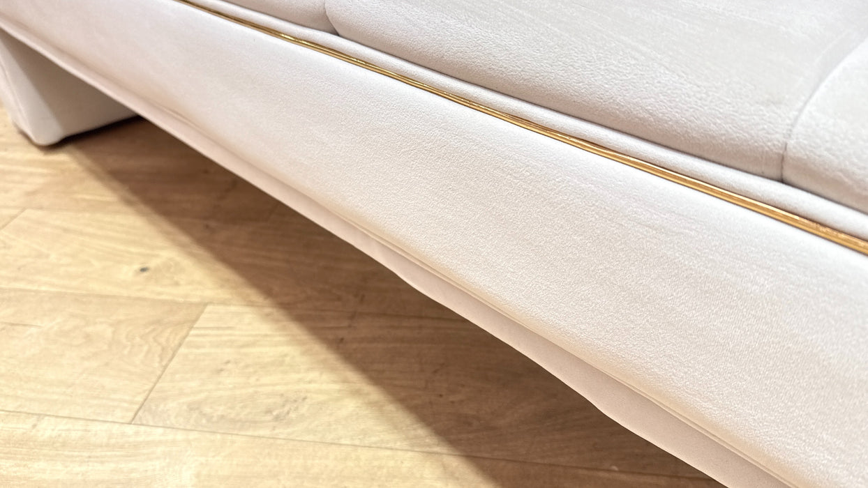 Sofology Oscar Fabric Large Bench Footstool Gold Trim in Super Matt Velvet Ecru